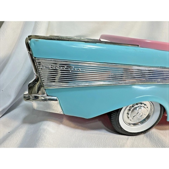 Vintage 1988 BARBIE Size 1957 Chevy Bel Air Convertible Car Turquoise Blue&Pink - Picture 4 of 11